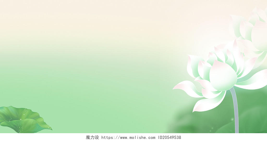 绿色中国风池塘荷叶荷花简约文艺小清新手绘立夏节气展板背景